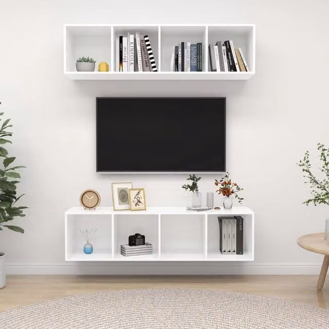 Mobile TV a Parete 2 pz-Set di 2 Mobile TV a Muro Bianco in Truciolato 927175