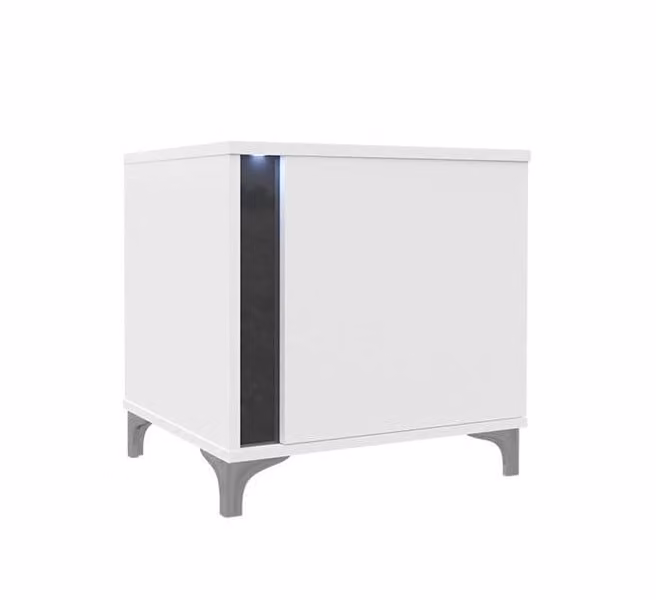 Comodino con illuminazione a LED BANTRY - bianco / bianco lucido / nero lucido, sinistro