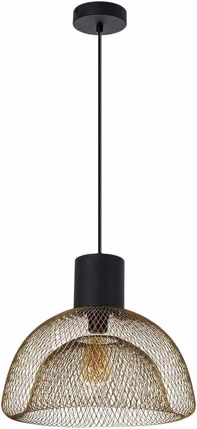 Lampada a sospensione industriale per tavolo da pranzo, nera e con dettagli in rame, attacco E27, altezza regolabile, dimensioni 35 x 35 x 31 cm