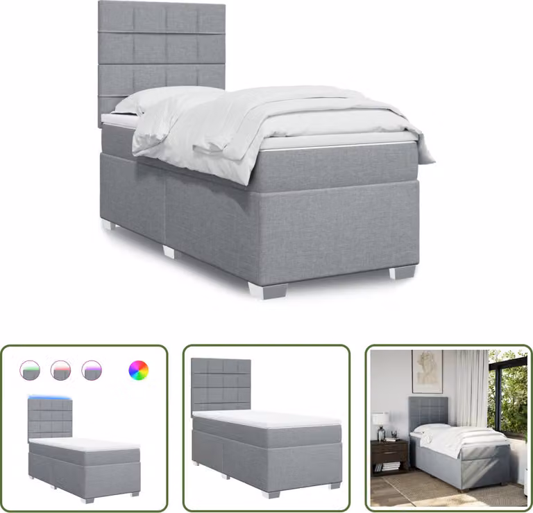 The Living Store Letto a molle con materasso grigio chiaro 80x200 cm in tessuto