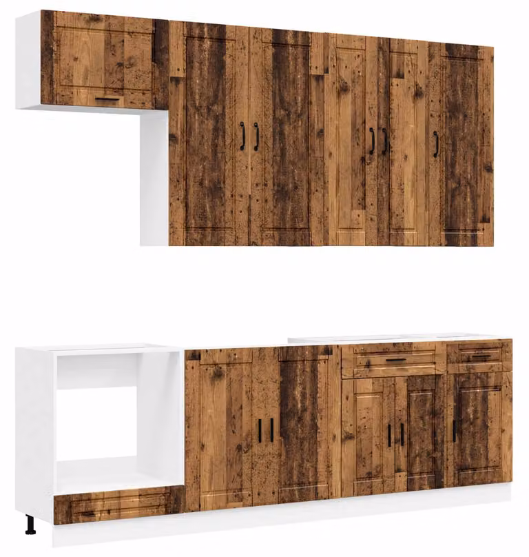 Set da cucina PORTO, 8 pezzi. Realizzato in legno massello riciclato e materiale composito