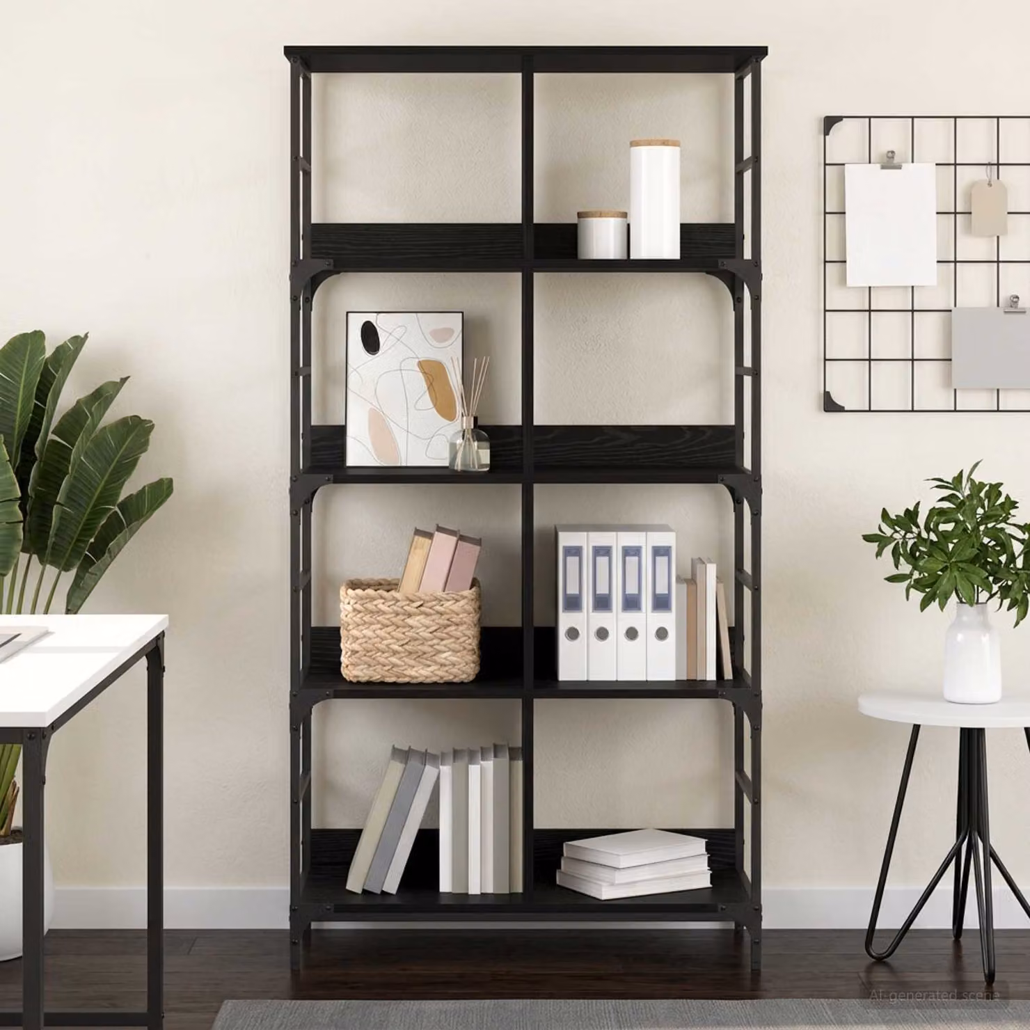 Libreria moderna vidaXL a 4 livelli in metallo e MDF, colore nero, L: 78,5 cm, P: 33 cm, H: 153 cm