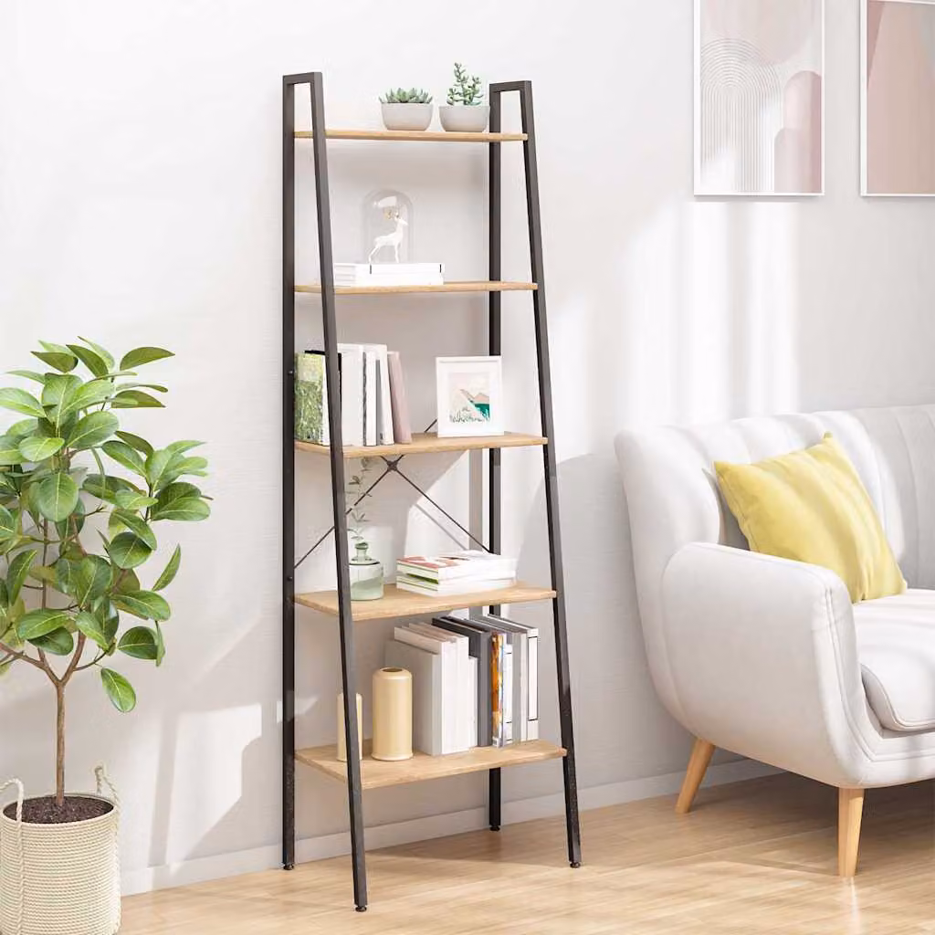 Scaffale autoportante vidaXL con 5 ripiani in stile industriale, colore marrone chiaro e nero, L: 56 cm, P: 35 cm, H: 174 cm