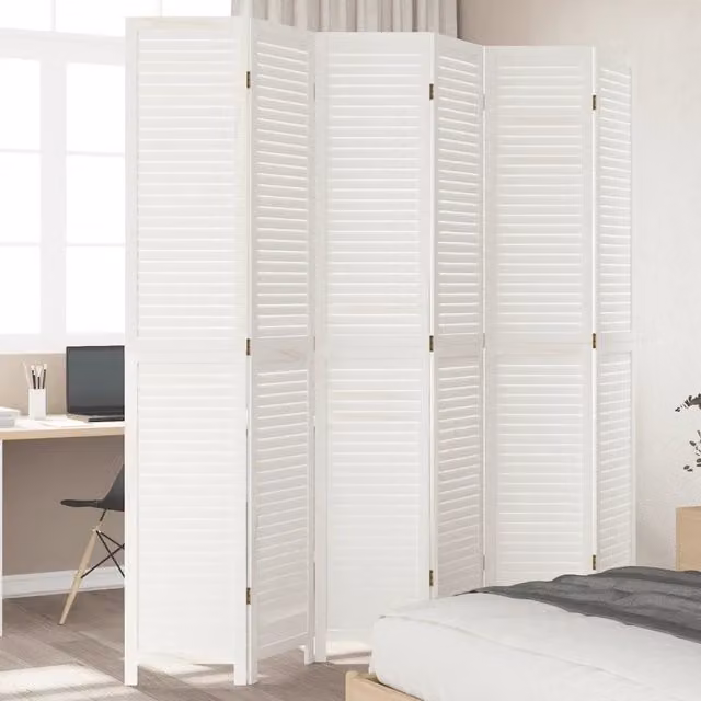 Divisorio Ambienti 6Pannelli Bianco Retrò Legno Massello di Paulownia 358844
