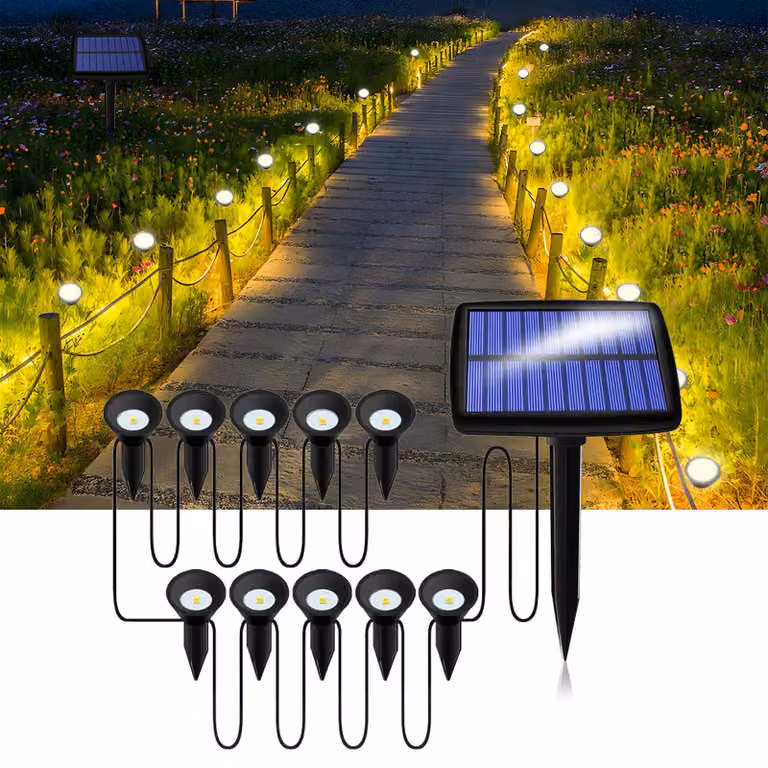 Set di 10 lampade solari, grado di protezione IP44, luce bianco caldo, per giardino e vialetti
