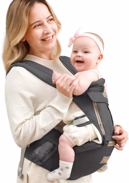 Porta bebè 6 in 1 ergonomico per bambini da 3 a 30 kg, nero e grigio
