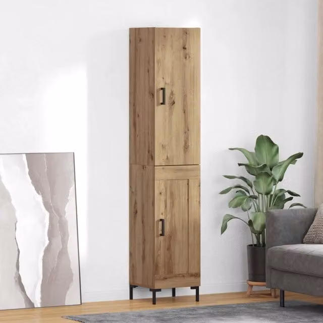 Credenza moderna vidaXL in rovere e metallo, colore marrone, L/P/H: 34,5 x 34 x 180 cm