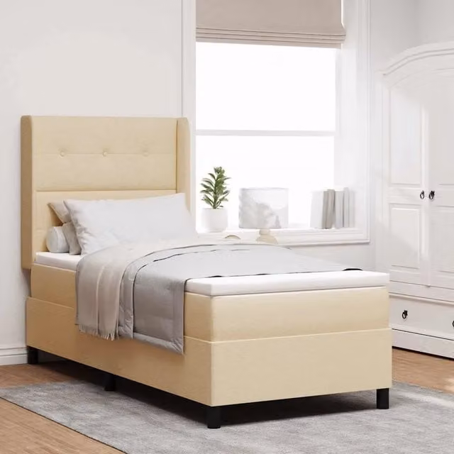 Letto moderno vidaXL con molle a sacchetto e illuminazione LED sottostante, colore beige, L 100 x P 200 cm