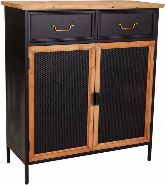 Mobile da ingresso in legno e metallo nero 80x34x90h