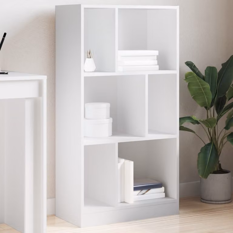 Libreria bianca moderna vidaXL in legno multistrato e MDF con pannello posteriore L: 57 cm, P: 28,5 cm, H: 107,5 cm