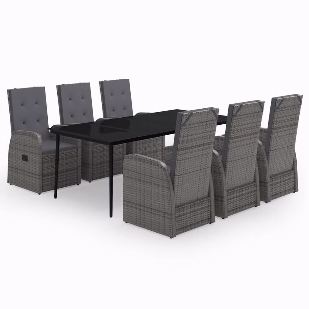 Set da Pranzo da Giardino 7 pz con Cuscini Grigio