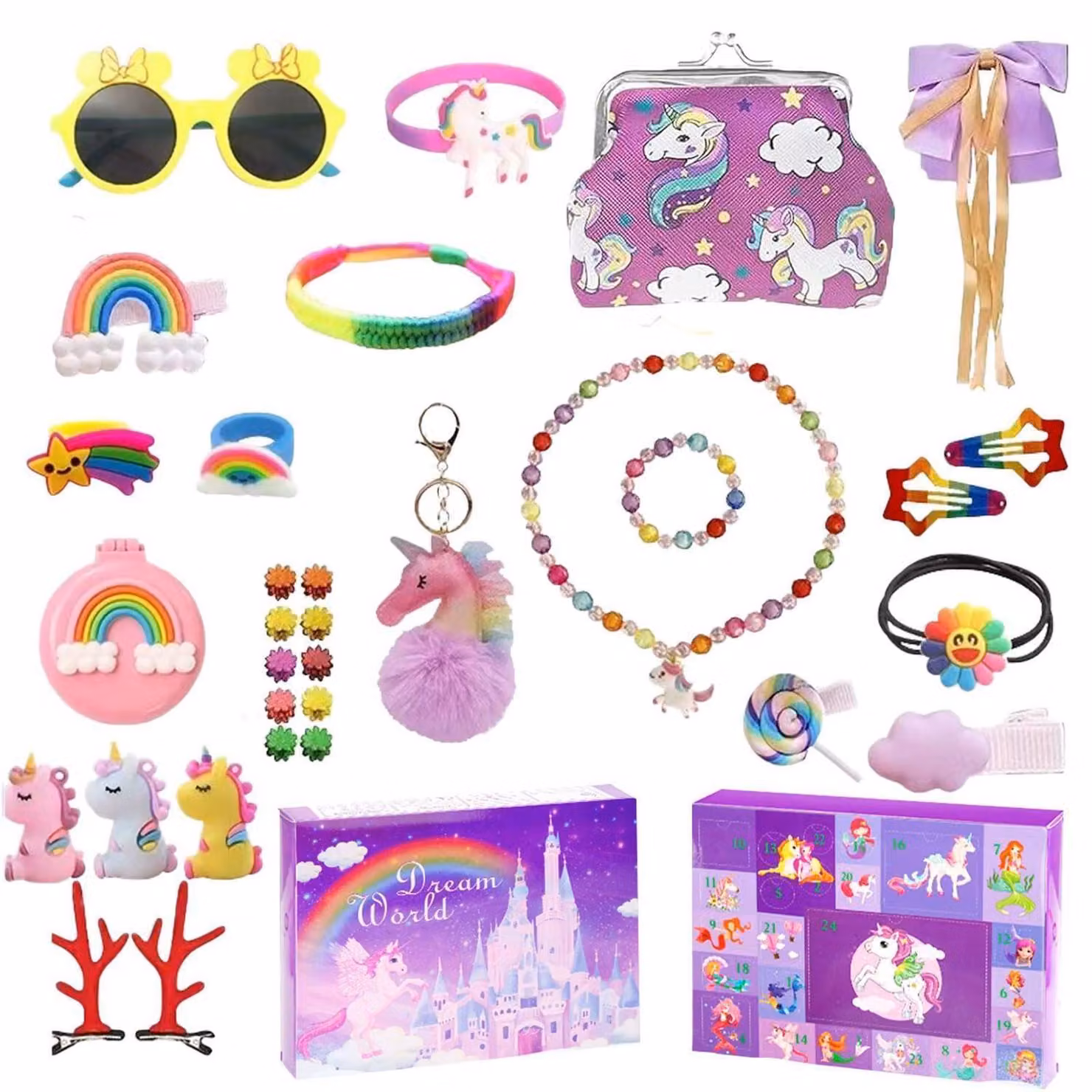 Calendario dell'Avvento 2026 per bambine: unicorno con accessori per capelli, braccialetti, portafoglio, adatto a bambini dai 4 anni in su