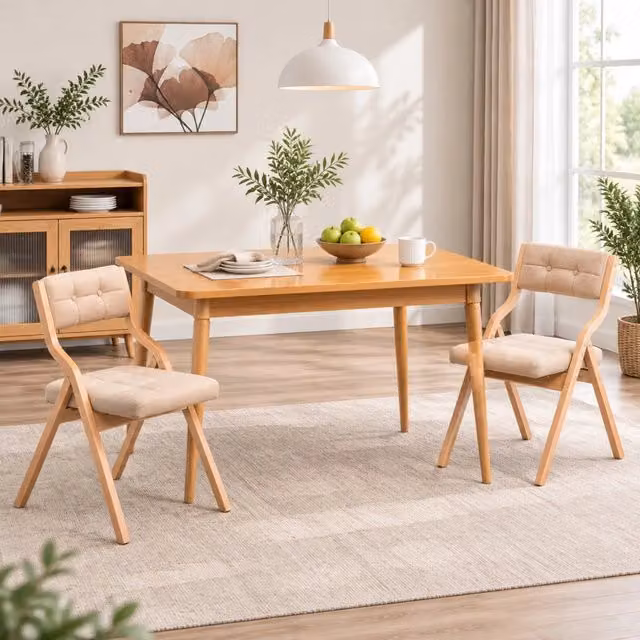 Set 2 sedie pieghevoli ULEVR in legno con seduta e schienale imbottiti in velluto kaki