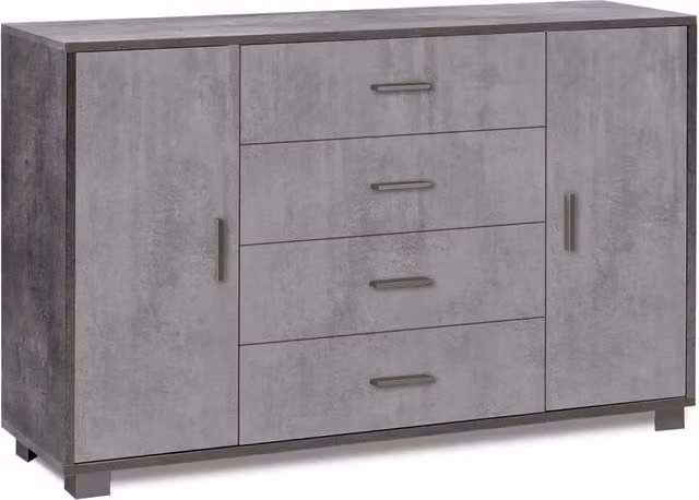 Madia 2 Ante 4 Cassetti 136x86x41 cm Ossido Nero/Cemento