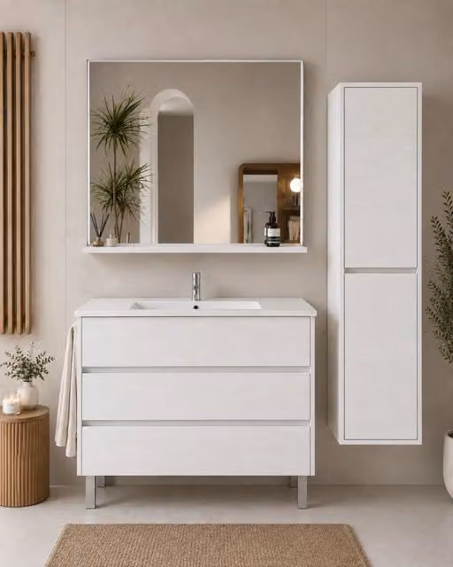 Mobile bagno con lavabo ORIGENBATH IMPERIA senza specchio 100x40 cm bianco nordico con colonna