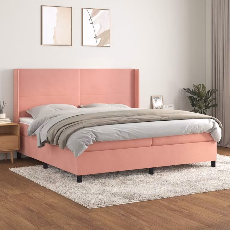 The Living Store Letto a molle con materasso Rosa 200x200 cm Velluto