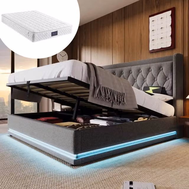 letto imbottito cotone grigio 160 x 200 cm