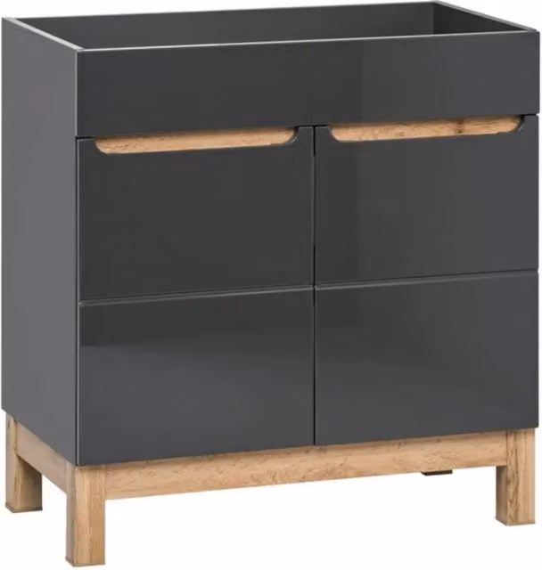 Mobile sottolavabo da bagno ERMANO - Finitura in legno e grigio lucido, 60 cm