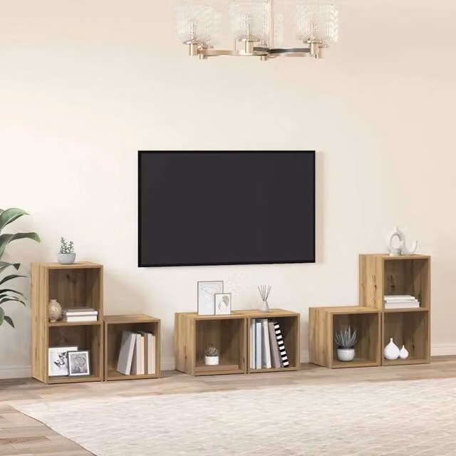 Set di 6 mobili TV moderni vidaXL in legno rovere marrone per soggiorno, montaggio a parete – 1