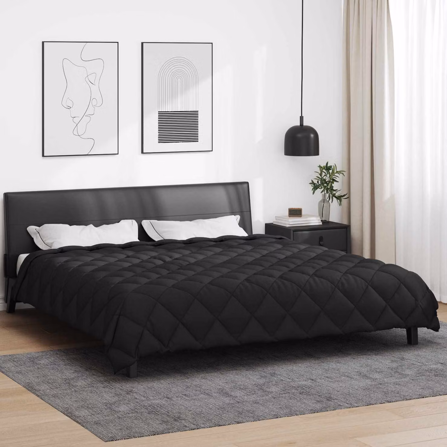 vidaXL Piumone Invernale in Microfibra Nero L/P/H: 200 x 220 cm