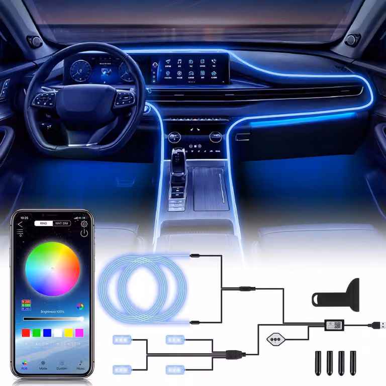 Illuminazione interna LED per auto, luce ambientale USB RGB da 4 metri, con illuminazione del vano piedi e controller, modalità musicale a 5V
