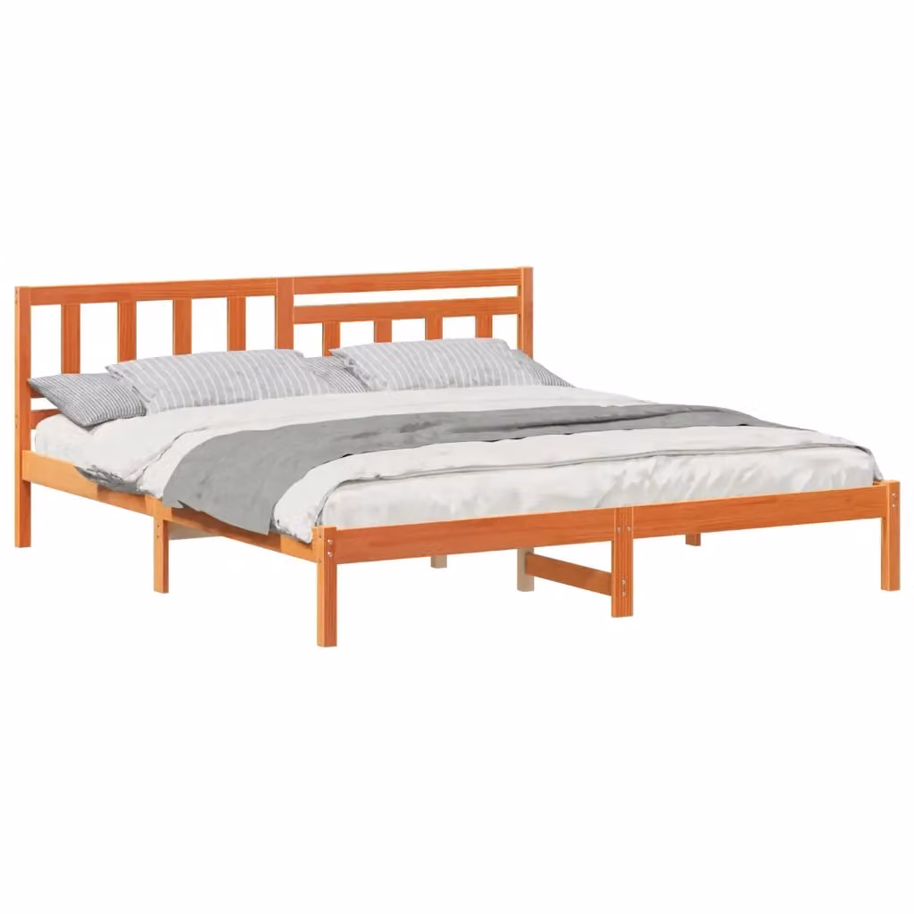 Struttura del letto moderna vidaXL in pino massello marrone cerato 200 x 200 cm – 2