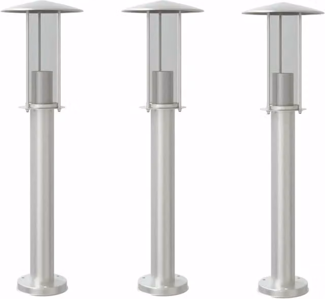 Set di 3 lampade da terra per esterni in acciaio inox color argento, modello cilindrico con protezione IP44, Altezza: 60 cm – 1