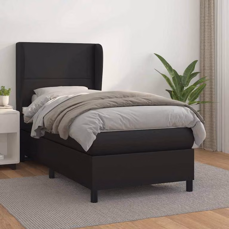 Giroletto a Molle con Materasso vidaXL in Similpelle Nero, L/P/H: 90 x 190 cm