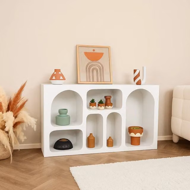 Credenza Arsenio DMORA per soggiorno e cucina, Bianco, L 120 x P 37 x H 74 cm