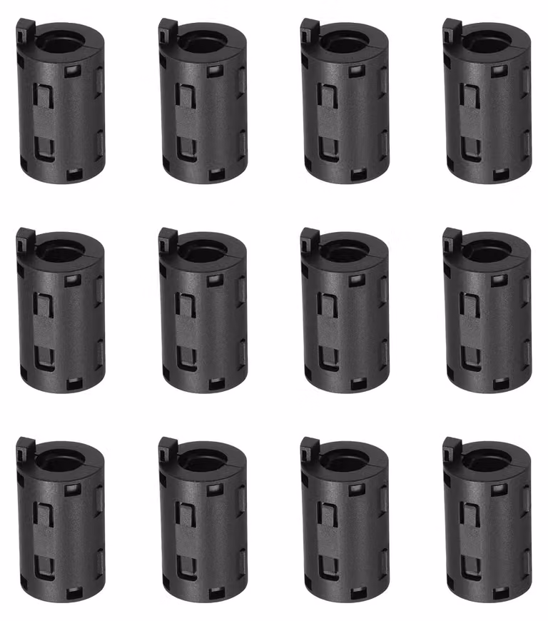 Filtri ad anello in ferrite, 12 pezzi, da fissare, diametro interno 11 mm, con supporti, colore nero