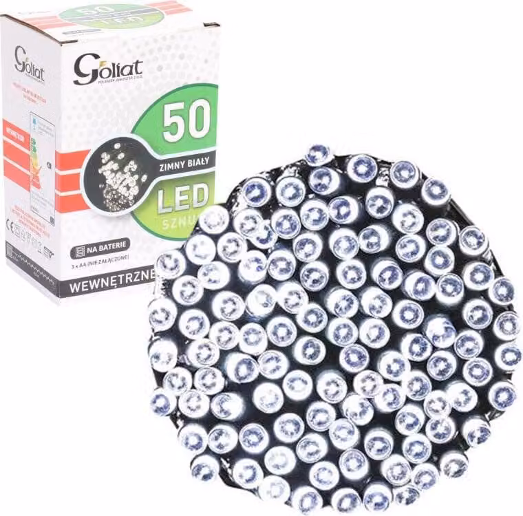 Decorazione natalizia - Luci LED 50 pezzi, colore bianco freddo, a batteria, per uso interno
