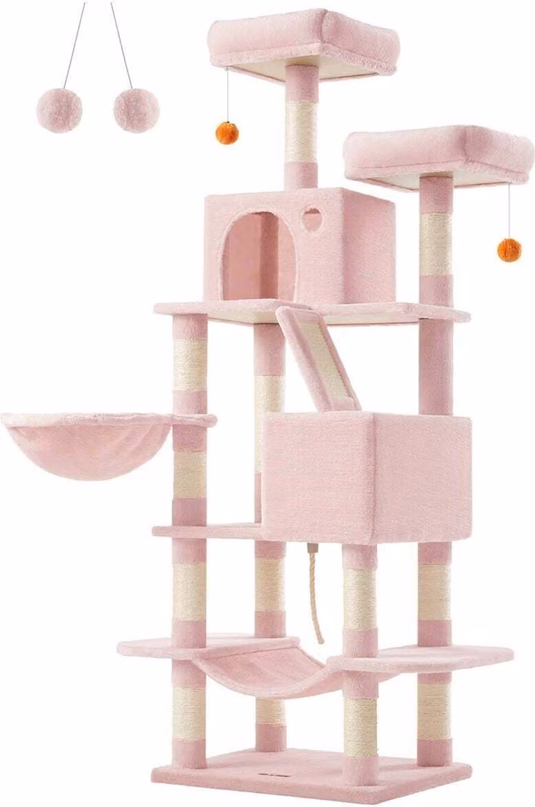 Tiragraffi Rootz - Tiragraffi per gatti - Tiragraffi - Truciolato e peluche - Sisal - Grande 55 cm x 45 cm x 168 cm - 18,4 kg - Max 65 kg - Rosa pastello