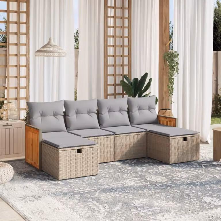 Maison Exclusive - Set Divano da Giardino 6 pz con Cuscini Beige Misto Polyrattan