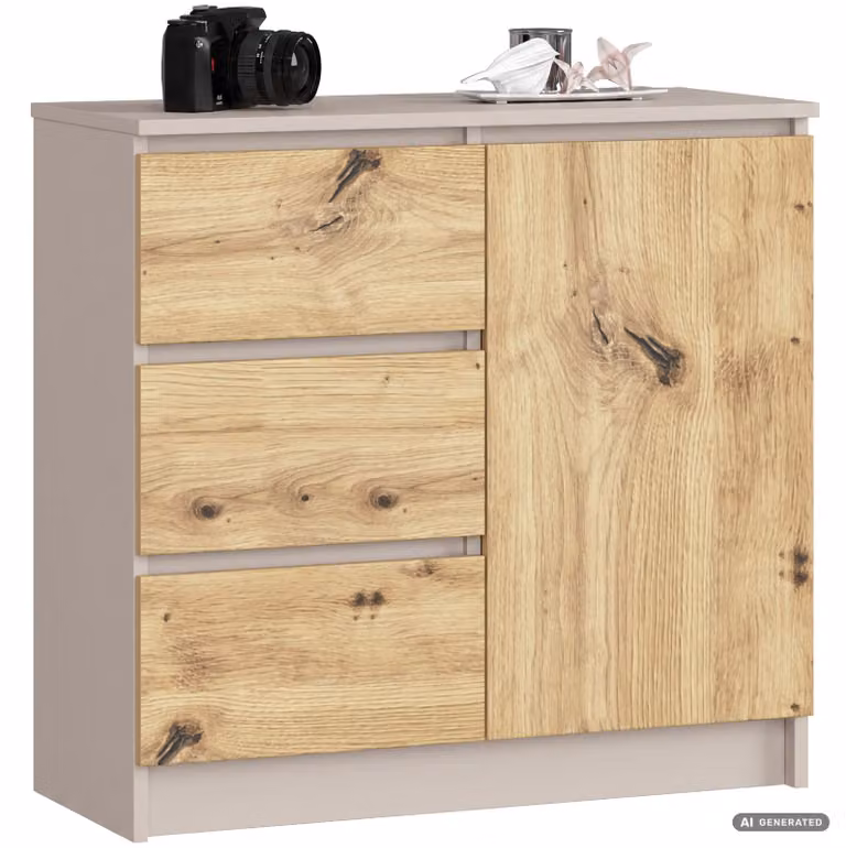 Comò JERRY Cashmere 80 cm 1 anta 3 cassetti colore Rovere Artisan opaco 2 ripiani 80x35x77 cm