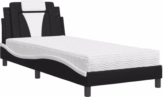 Letto singolo | Letto per adulti | Letto Viana con Materasso Nero e Bianco 80x200 cm in Similpelle