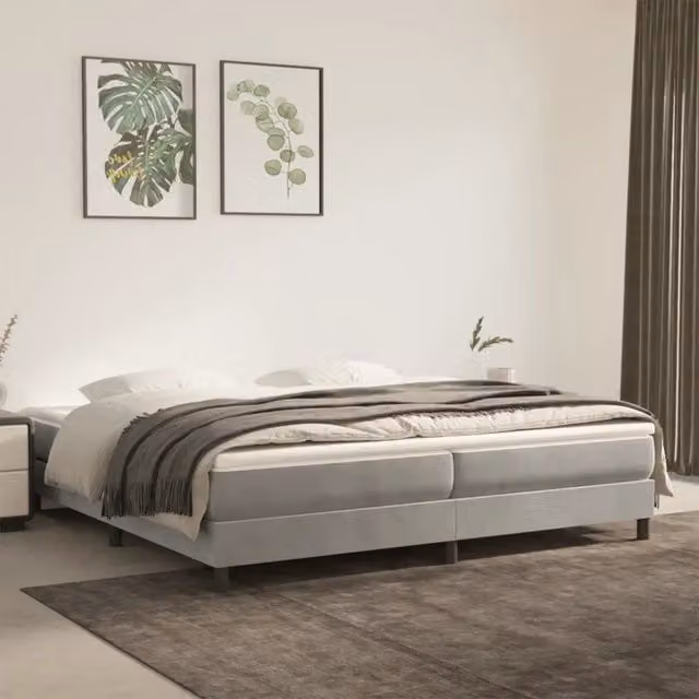 Struttura Letto a Rete a Molle Giroletto in Velluto Grigio L: 200 cm, P: 200 cm, H: 25 cm – 1