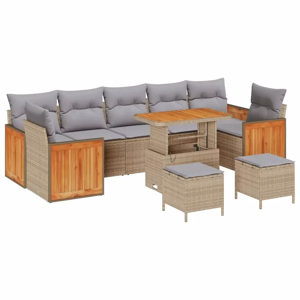 Set Divano da Giardino vidaXL 10 Pezzi con Tavolino e Pouf, Design Moderno a L, Colore Beige e Grigio – 2