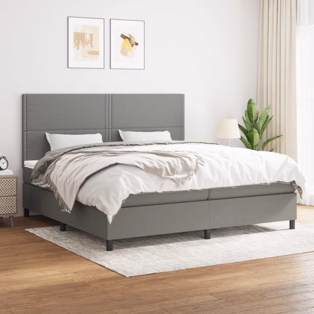 Letto Ibrido vidaXL con Giroletto a Molle e Materasso a Tasche Grigio e Bianco L/P/H: 200 x 200 x 4 cm