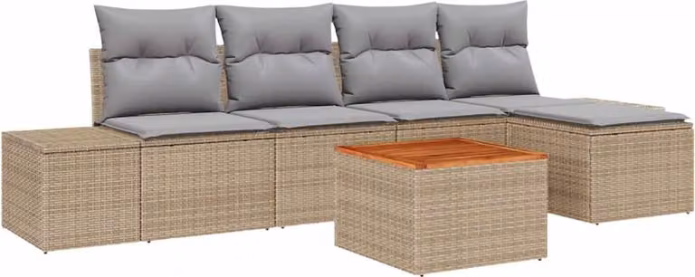 Set Divano da Giardino con cuscino 6 pcs Beige polyrattan
