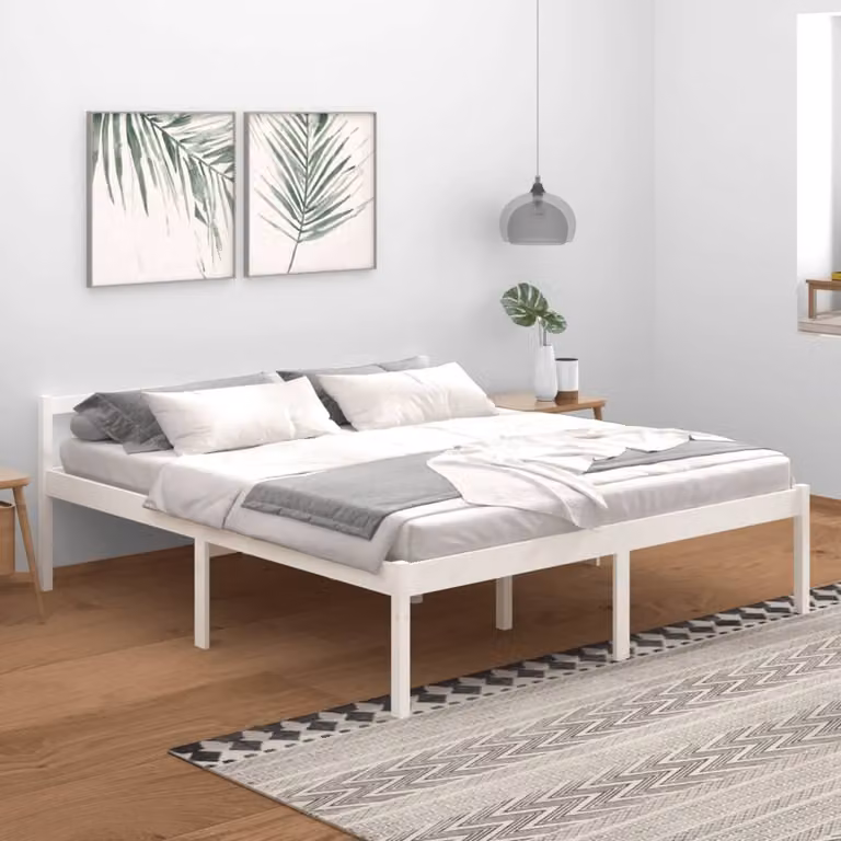 The Living Store Letto Senior bianco 180x200 cm in legno di pino massiccio