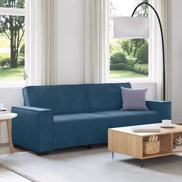 Divano a 3 Posti-Sofa 3 Posti Blu 180 cm in Velluto 344160