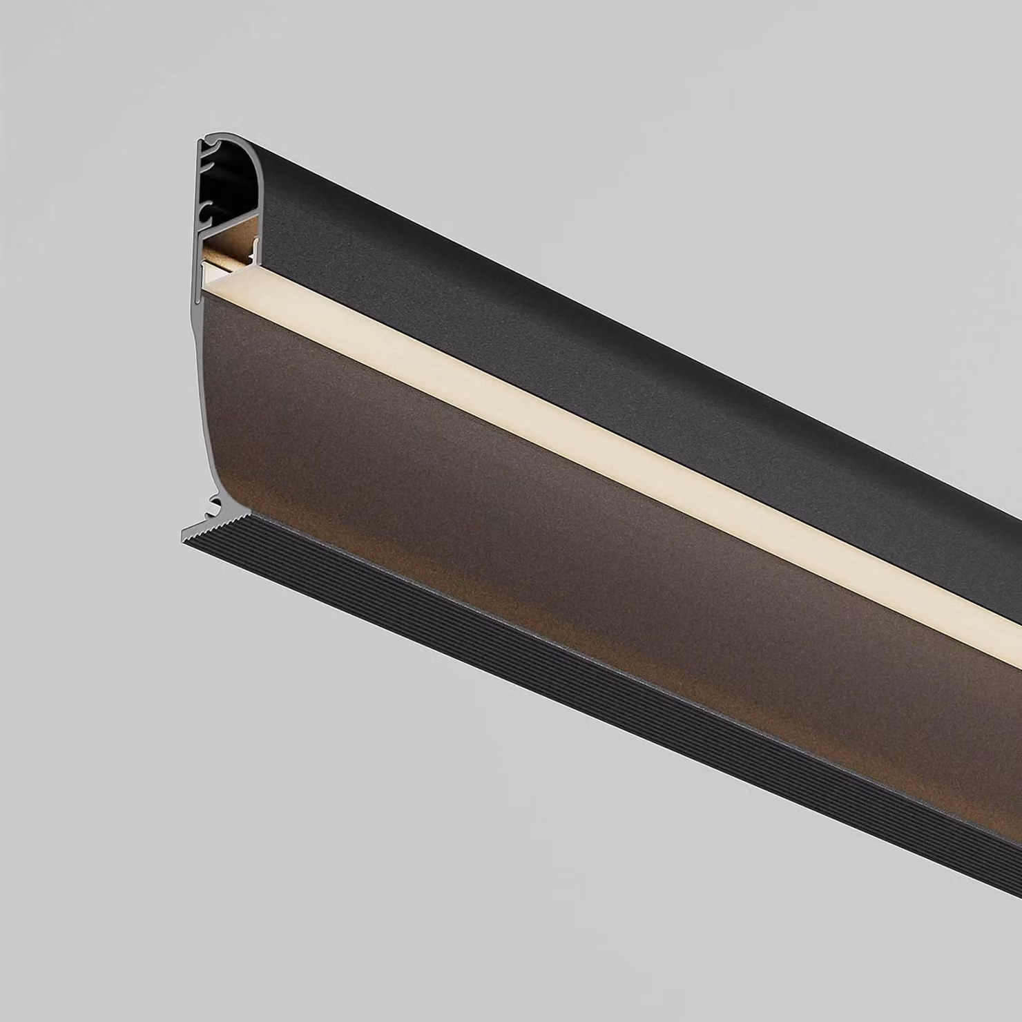 PROFILETO ARELUX PRF122 PER MONTAGGIO A PARETE (TIPO PLINTO), DESIGN AD ARCO, CON PIANO SUPERIORE E DIFFUSORE, E 2 TAPPI TERMINALI, PER STRISCE LED - Biela