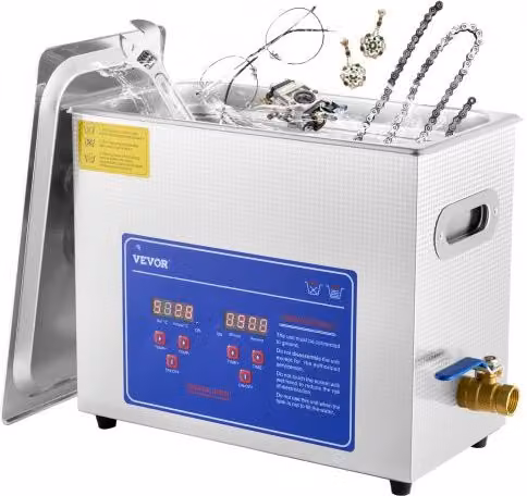 Macchina per la pulizia ad ultrasuoni VEVOR 40 KHz in acciaio inox color argento con timer e riscaldatore digitale per gioielli, occhiali e strumenti