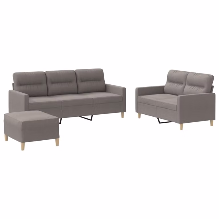 Set di Divani 3 pz con Cuscini Tortora in Tessuto