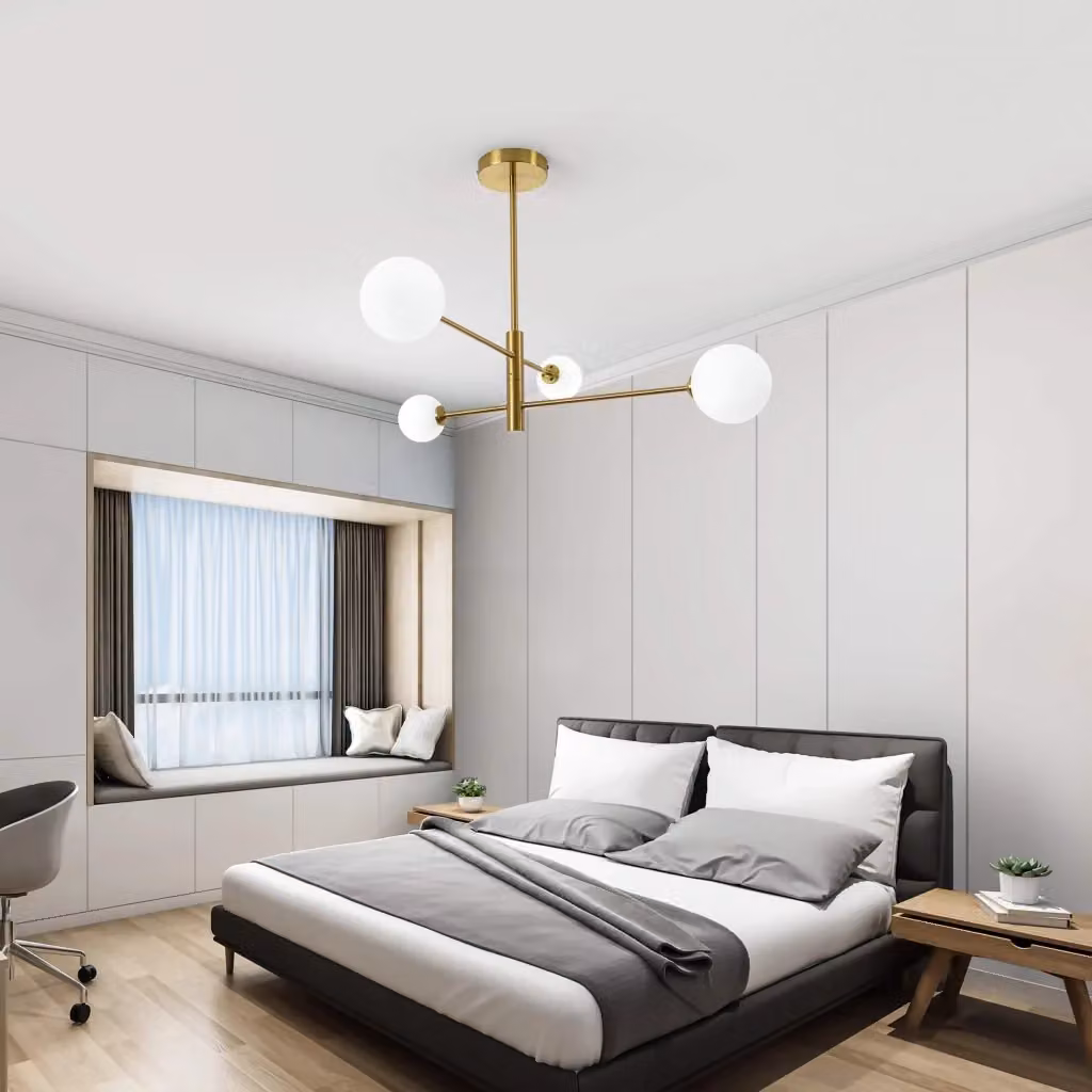 Lampadario a sospensione Light Prestige oro e bianco in metallo e vetro con 4 lampadine G9, diametro: 79 cm – 2
