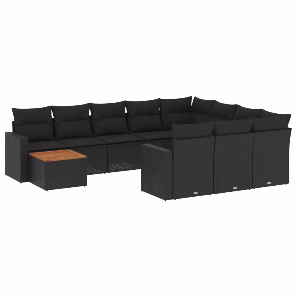 Set di divani da giardino VIDAXL in polyrattan nero con cuscini, 11 pezzi – 2