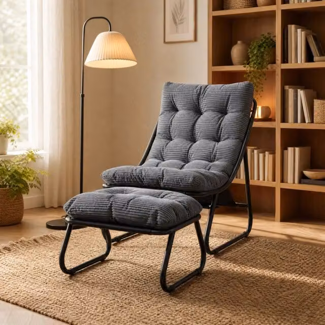 Sedia lounge con ottoman grigia in acciaio; portata 130 kg