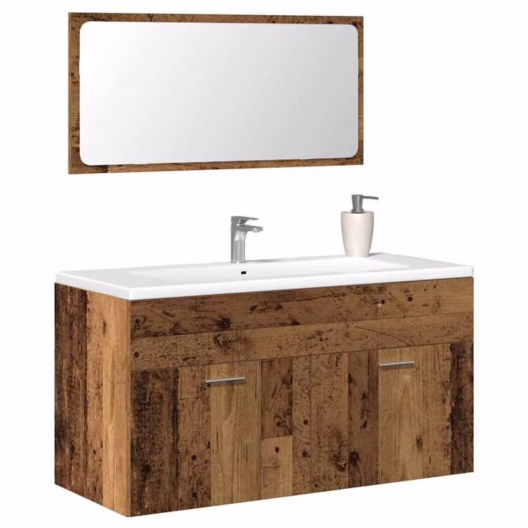 Mobile da bagno con specchio vidaXL in legno marrone stile classico L: 90,0 cm, P: 38,5 cm, H: 46,0 cm