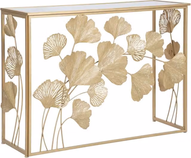 Consolle Leaf CHARME1921 in metallo e vetro Oro e Bianco L: 108 cm, P: 36.5 cm, H: 80 cm