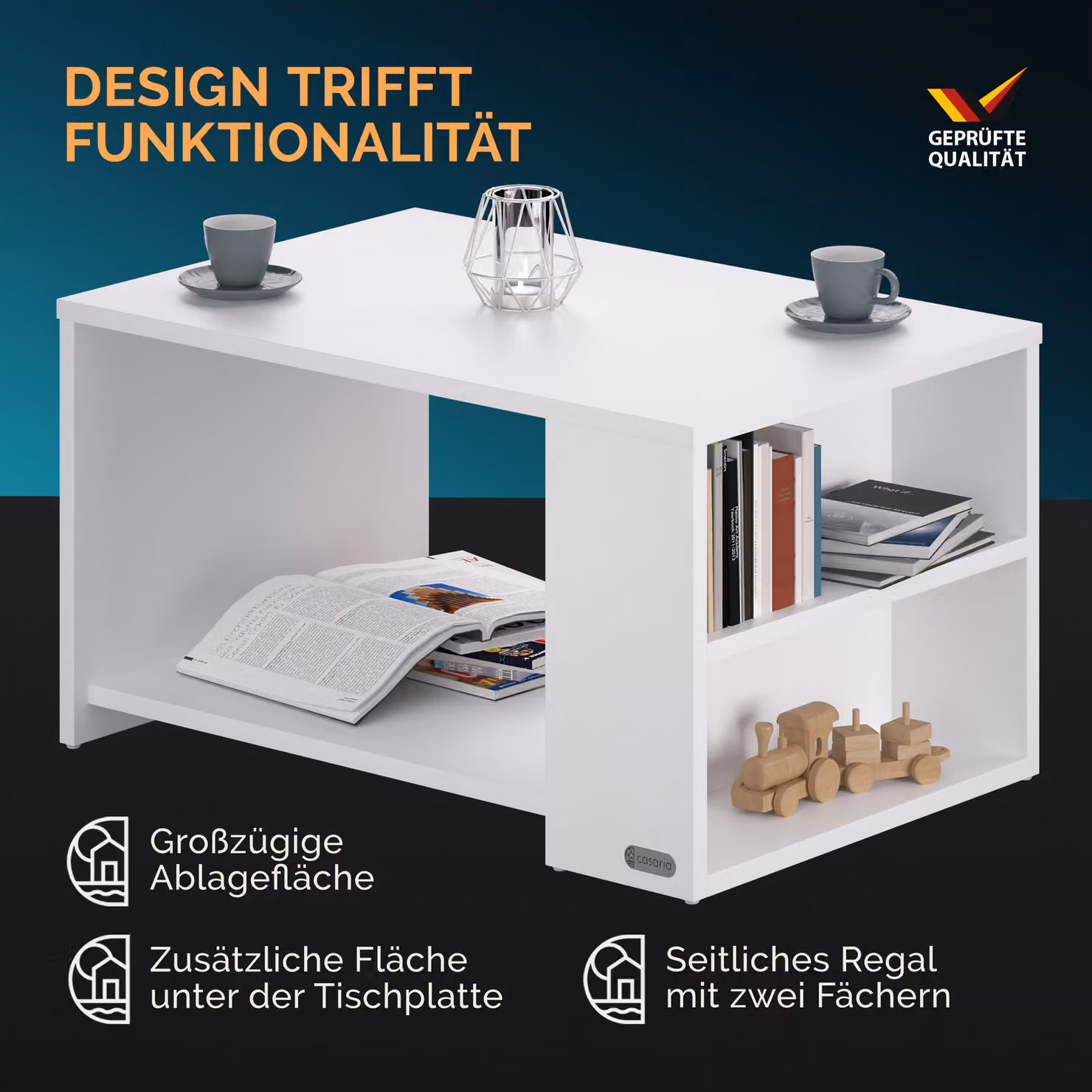 Tavolino Santa Cruz Casaria bianco L/P/H: 90 x 60 x 50 cm – 2